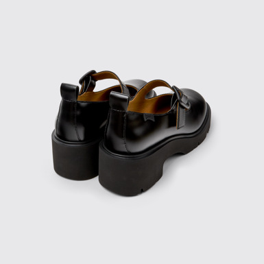 Back view of Milah Black Leather Shoes for Women.