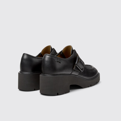 Back view of Milah Black Leather Shoes for Women