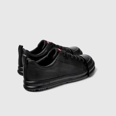 Back view of Junction Runner Black Leather Sneakers for Women.