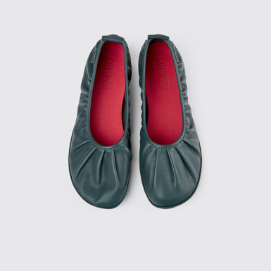 Overhead view of Right Green Leather Ballerina for Women