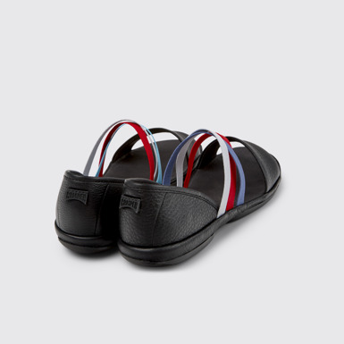 Back view of Twins Black Leather Sandals for Women.