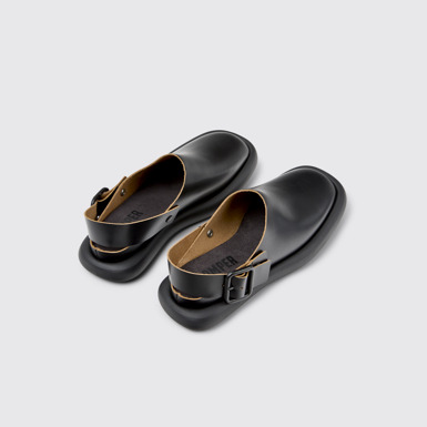Back view of Onda Black Leather Sandals for Women.