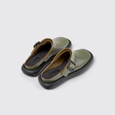 Back view of Onda Green Leather Sandals for Women.