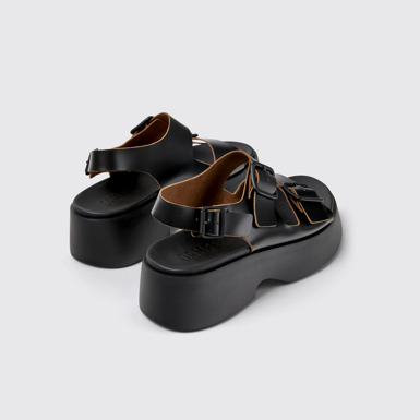Back view of Tasha Black Leather Sandals for Women.