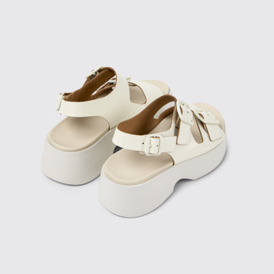 Back view of Tasha White Leather Sandals for Women.