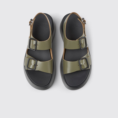 Overhead view of Tasha Green Leather Sandals for Women.