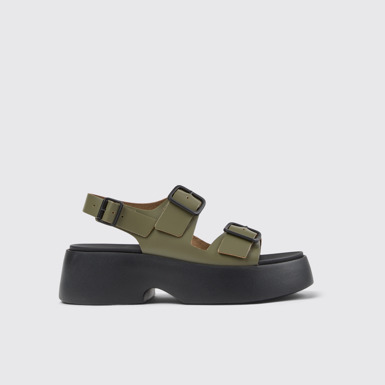 Side view of Tasha Green Leather Sandals for Women.