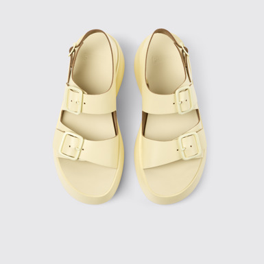 Overhead view of Tasha Yellow Leather Sandals for Women.