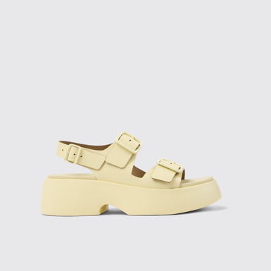 Side view of Tasha Yellow Leather Sandals for Women.