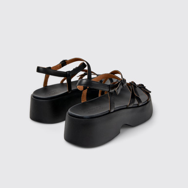 Back view of Tasha Black Leather Sandals for Women.