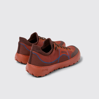 Back view of Peu Serra Burgundy Orange Recycled PET Jacquard Sneakers for Women.