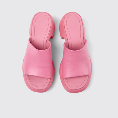 Overhead view of Thelma Sandal Pink Leather Sandals for Women.