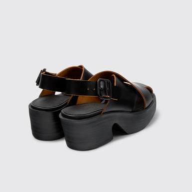 Back view of Billie Black Leather Sandals for Women.