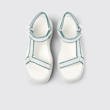 Overhead view of Pelotas Flota Up White and Green Textile Sandals for Women.
