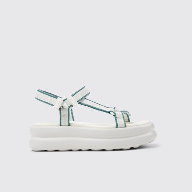 Side view of Pelotas Flota Up White and Green Textile Sandals for Women.