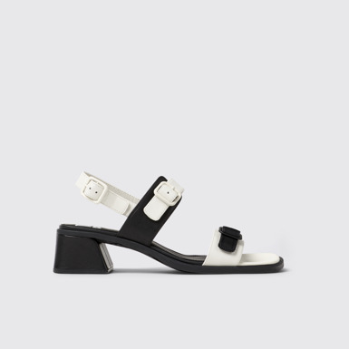 Side view of Twins White and Black Leather Sandals for Women.