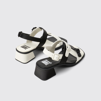 Back view of Twins White and Black Leather Sandals for Women.