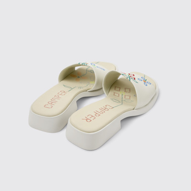 Back view of Twins White Leather Sandals for Women.