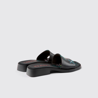 Back view of Twins Black Leather Women's Sandal.