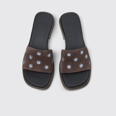 Overhead view of Dana Brown Suede Leather Sandals for Women.