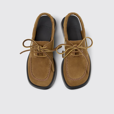 Overhead view of Donna Brown Nubuck Leather Semi-Open Shoes for Women.