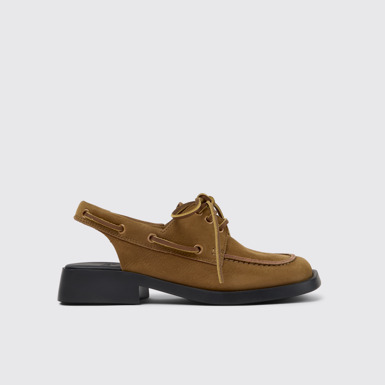 Side view of Donna Brown Nubuck Leather Semi-Open Shoes for Women.