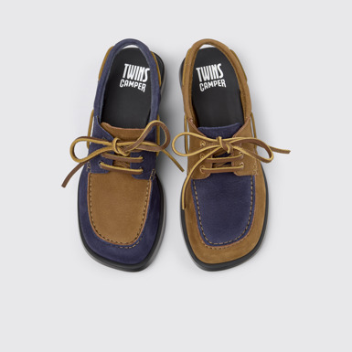 Overhead view of Twins Blue Leather Nubuck Semi-Open Shoes for Women.