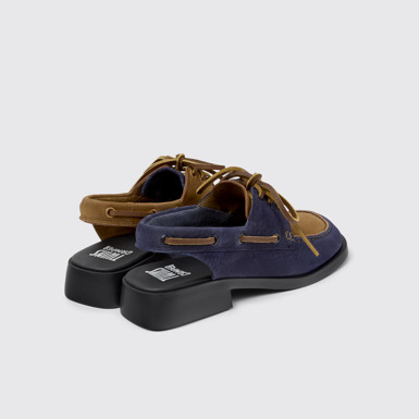 Back view of Twins Blue Leather Nubuck Semi-Open Shoes for Women.