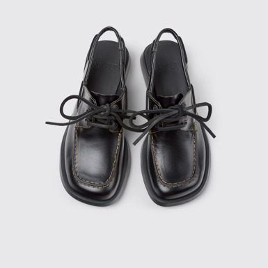 Overhead view of Donna Black Leather Semi-Open Shoes for Women.