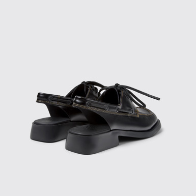 Back view of Donna Black Leather Semi-Open Shoes for Women.