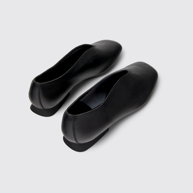 Back view of Casi Myra Black Leather Shoes for Women.