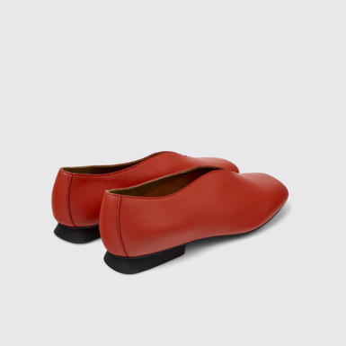 Back view of Casi Myra Red Leather Shoes for Women.