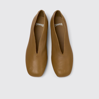 Overhead view of Casi Myra Brown Leather Ballerinas for Women.