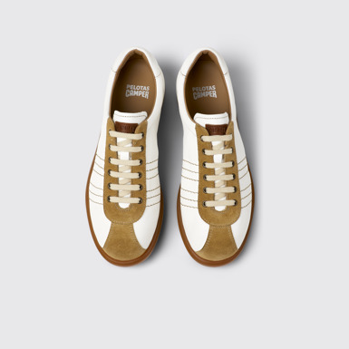 Overhead view of Pelotas White Suede and Leather Shoes for Women.