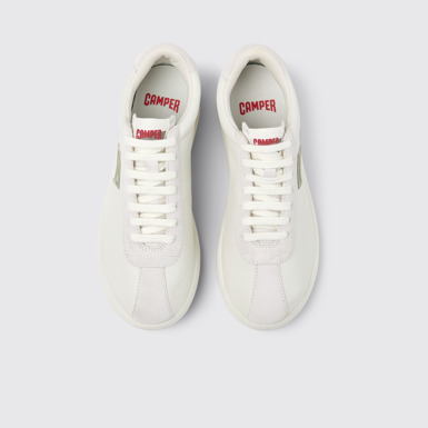 Overhead view of Pelotas XLF White Leather and Nubuck Sneakers for Women.