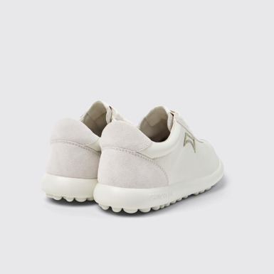 Back view of Pelotas XLF White Leather and Nubuck Sneakers for Women.