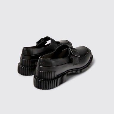 Back view of Pix Black Leather Shoes for Women.