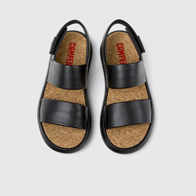 Overhead view of Pelotas Flota Black Leather Sandals for Women.