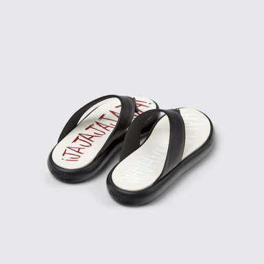 Back view of Twins Black Leather Sandals for Women.