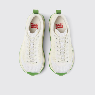 Overhead view of Camper x SUNNEI - PELOTISSIMA White and Green Textile Sneakers for Women.