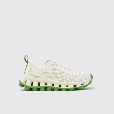 Side view of Camper x SUNNEI - PELOTISSIMA White and Green Textile Sneakers for Women.