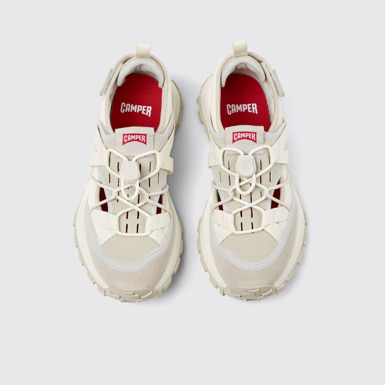 Overhead view of Drift Trail Beige Textile and Nubuck Sneakers for Women.