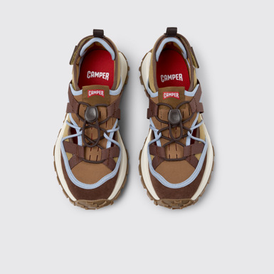 Overhead view of Drift Trail Brown Textile and Nubuck Leather Sneakers for Women.