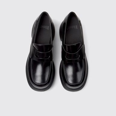 Overhead view of Thelma II Black Leather Moccasins for Women.