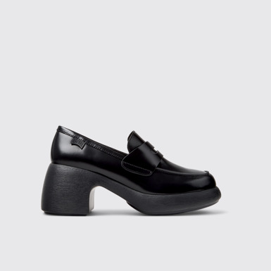 Side view of Thelma II Black Leather Moccasins for Women.