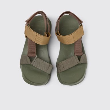 Overhead view of Karst Sandal Brown Textile Sandals for Women.
