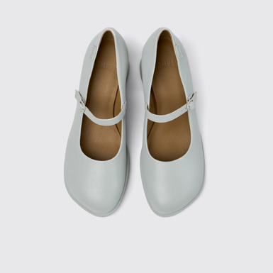 Overhead view of Kora Gray Leather Moccasins for Women.