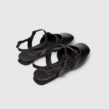 Back view of Casi Myra Black Leather Semi-Open Shoes for Women.