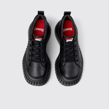 Overhead view of Pix BCN Black Leather Shoes for Women.