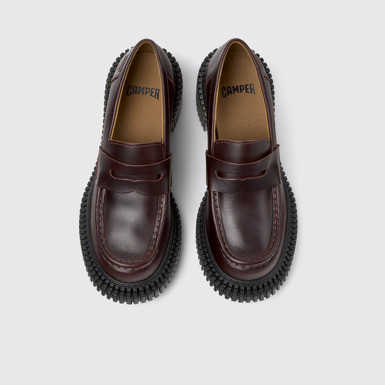 Overhead view of Pix London Burgundy Leather Moccasins for Men.